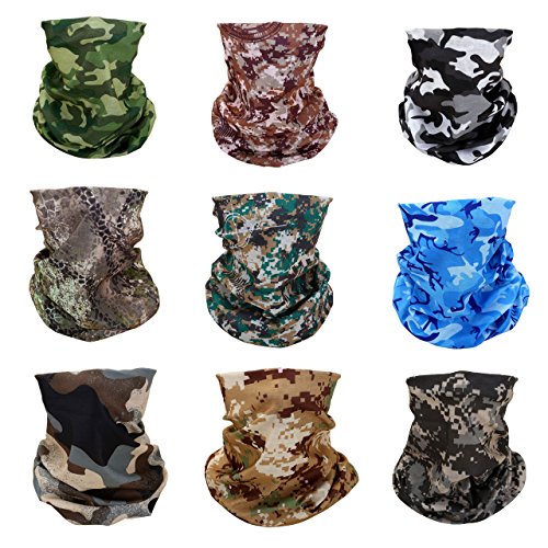 Graceme 9 Stück Multifunktionstuch Gesichtsmaske Motorradmaske Sturmmaske Maske für Motorrad Ski Snowboard Snowboard Paintball Fahrrad Bergsteigen Trekking Skateboarden Angeln ( camouflage herren )
