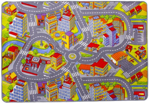 Kinderteppich Spielteppich Straßenteppich Spielmatte Kleinstadt Auto Teppich Kinderzimmer Spielunterlage Verkehrs Teppich für Fußbodenheizung geeignet allergikergeeignet schadstofffrei