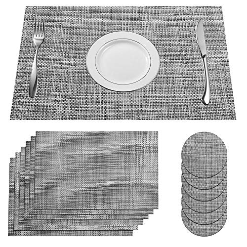 SUPERSUN Platzset Grau Abwaschbar 6er Set, Schönes Tischset Tisch Platzdeckchen Abwaschbar Abgrifffeste Hitzebeständig for Küche, Zuhause, Restaurant, Speisetisch, 45x30cm
