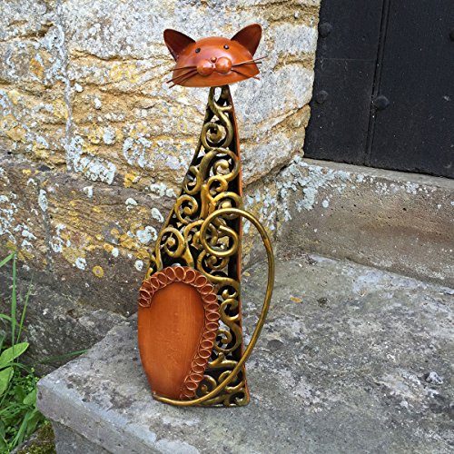 Metallskulptur 'sitzende Katze' / Statue / Figur / Ornament - Bronze & goldene Wirbel - Katzenfigur für Innen- und Außenbereich - 39 cm