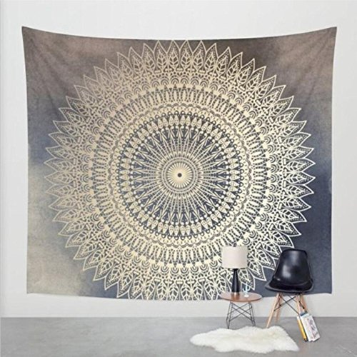 Goldbeing indischer Wandteppich Wandbehang Mandala Tuch Wandtuch Gobelin Tapestry Goa Indien Hippie-/ Boho Stil als Dekotuch /Tagesdecke indisch orientalisch psychedelic (150 x 130cm, Grau Kreis)