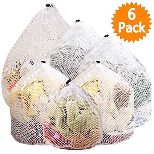 Wäschenetz, JTENG 6 Stück Waeschesack Waschmaschine mit Zugkordel und Wiederverwendbare, Wäschesack für Dessous, Hemden, Socken und Baby Kleidung