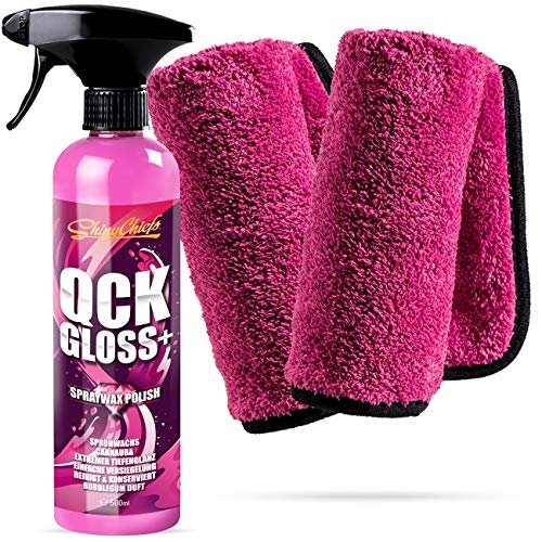 ShinyChiefs Glanzversiegelung QCKGLOSS+ Sprühwachs Set I Glanzversiegelung für Autolack I Carnaubawachs Wax Versiegelung Auto Autowäsche Lackpflege(+ 2 Microfasertücher)