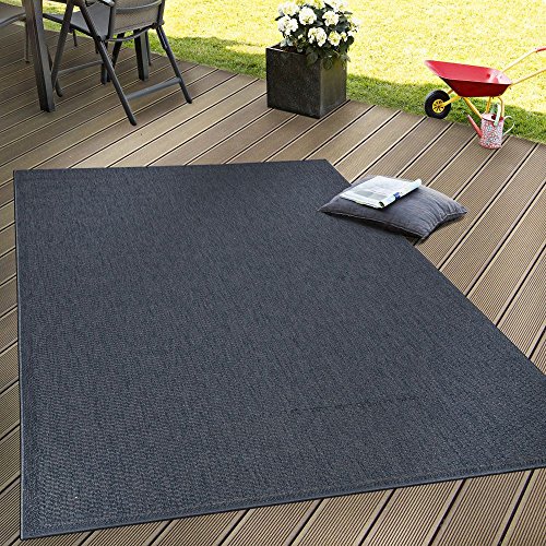 Paco Home In- & Outdoor Flachgewebe Teppich Terrassen Teppiche Natürlicher Look Navy Blau, Grösse:80x150 cm