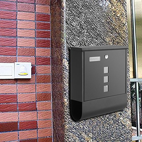 Briefkasten mit Zeitungsfach, Edelstahl gebürstet, mit Sichtfenstern, Namensschild, abschließbar, Wasserdicht Postkasten (Silber -1)