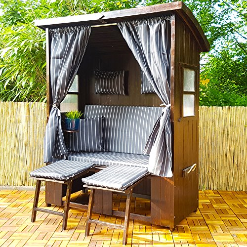 Strandkorb Bavaria XXL # Alpen Strandkorb # Alpenkorb # Strandkorb Bayern # Strandkorb Laube # Strandkorb im alpenstil # anthrazit gestreifter Stoff # Holz rustikal braun # inkl. Strandkorbhülle