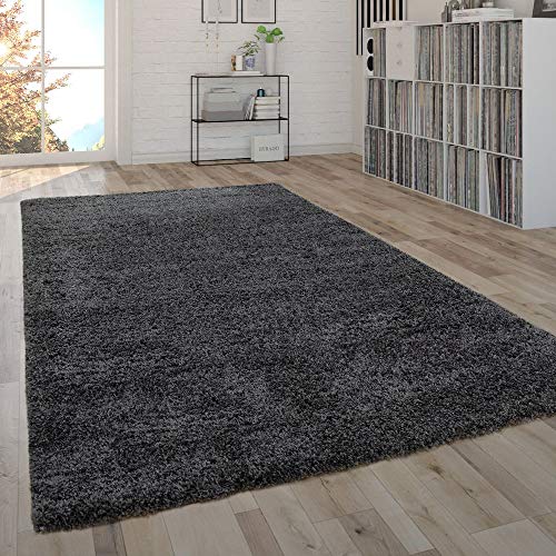 Paco Home Shaggy Teppich Hochflor Flauschig Wohnzimmer Uni In Versch. Farben & Größen, Grösse:120x170 cm, Farbe:Anthrazit