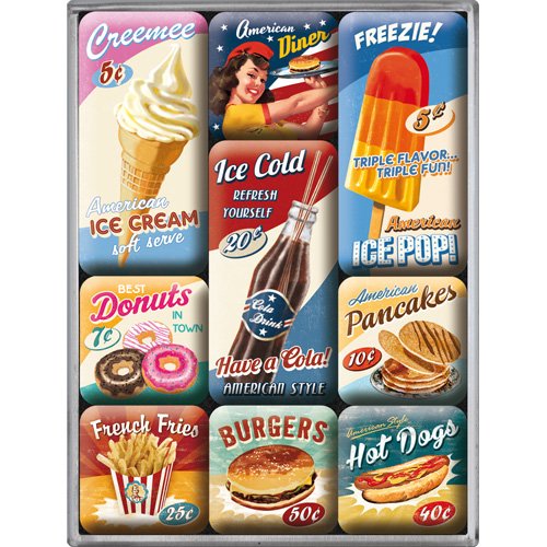 Nostalgic-Art 83069 USA - American Diner | Retro Magnet-Set (9teilig) | Kühlschrank-Magnete | Vintage