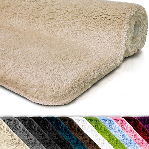 casa pura Badematte | Kuscheliger Hochflor | Rutschfester Badvorleger | Viele Größen | Zum Set Kombinierbar | Öko-Tex 100 Zertifiziert | 50x80 cm | Creme Beige (Beige)