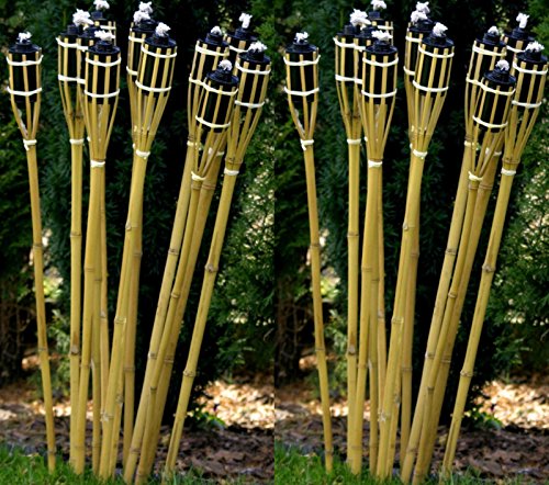 24 Stück Gartenfackel Bambusfackel 90 cm Naturfarbe aus Bambus inkl. Docht + Tank für draussen/ Garten Lampe Öllampe STAR-LINE