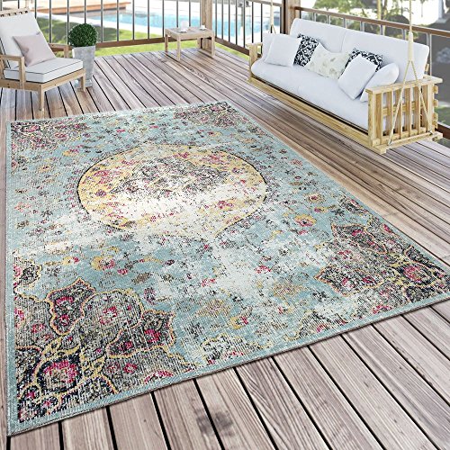Paco Home In- & Outdoor Teppich Modern Orient Print Terrassen Teppich Wetterfest Türkis, Grösse:160x220 cm