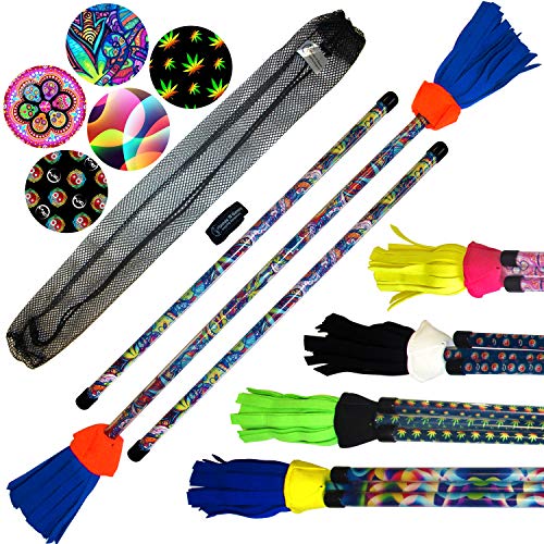 ART-Deco Flowerstick Set (5 Einzigartig Designs) inkl. Handstäbe mit 2 mm Ultra-Grip Silikon! Super Cool Flower Sticks Lunastix für Anfänger und Profis. (Spectrum)
