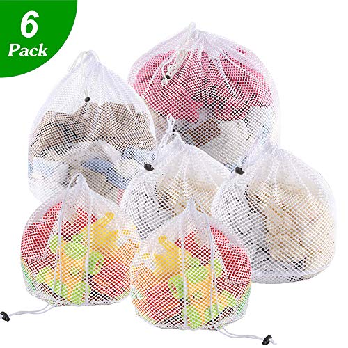 Wäschenetz Waschmaschine, 6 Stück Wäschesack Kinderzimmer, Wäschebeutel Weiß mit Zugkordel Grobmaschig für Unterwäsche,Babywäsche,Bettwäsche,Gardinen,Hemden,Socken - Groß Mittel Klein