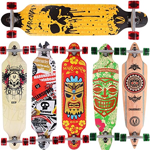 [Maronad.GCP] Longboard Skateboard drop through Race Cruiser ABEC-11 Skateboard 104x24cm Streetsurfer skaten SKULL