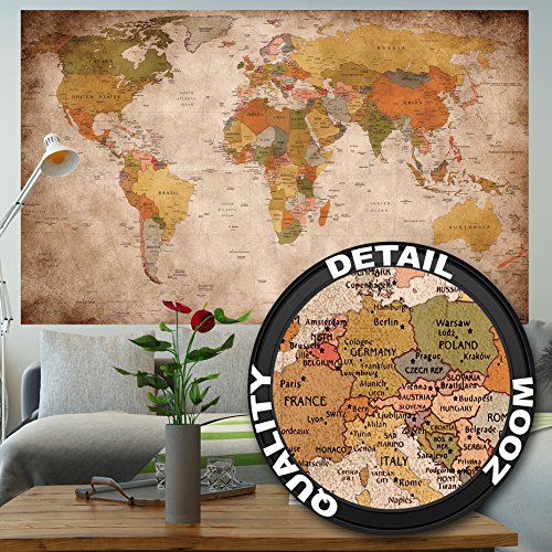 Weltkarte Wanddekoration Vintage - Wandbild Retro Motiv XXL Poster worldmap by GREAT ART (140 x 100 cm)