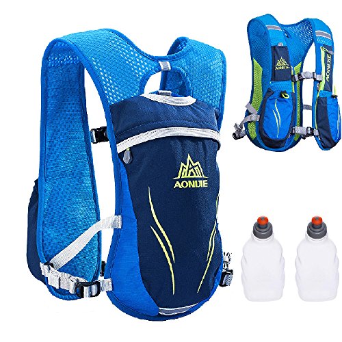 TRIWONDER Trinkrucksack Rucksack 5.5L im Freien Mochilas Trail Marathoner Laufrennen Trinkweste (Blau - mit 2 Wasserflaschen)