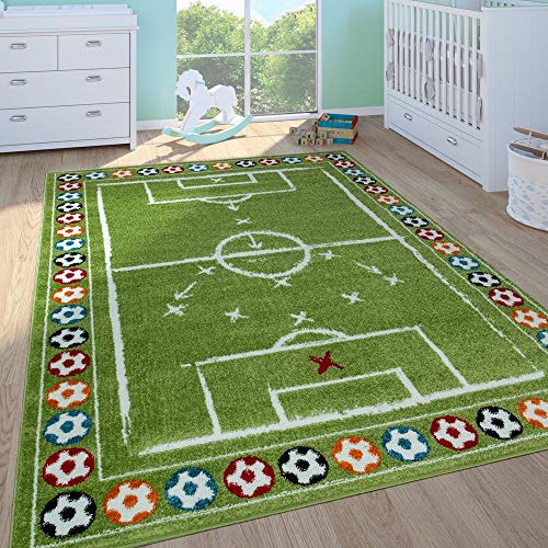 Paco Home Kinderteppich Kinderzimmer Spielteppich Kurzflor Spielfeld Fußball In Grün, Grösse:120x170 cm