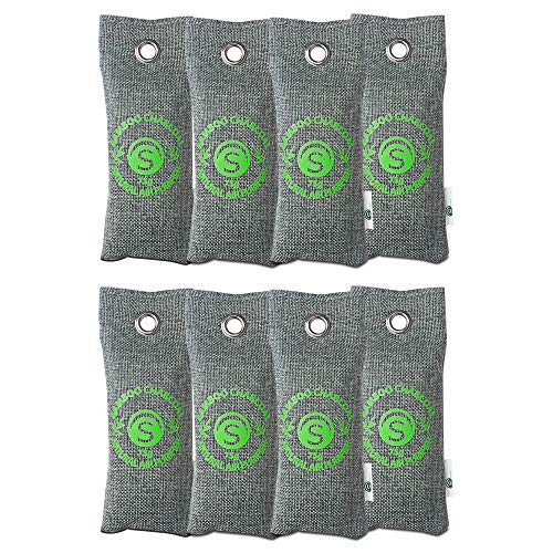 Bambus Aktivkohle Schuh-Geruchsentferner 8 x 75g | Schuhtrockner Anti Feuchtigkeit | Deo für Schuhe | Geruchsneutralisierer gegen Fußgeruch durch Schweißfüße | Schuhschrank Erfrischer | von Stimio