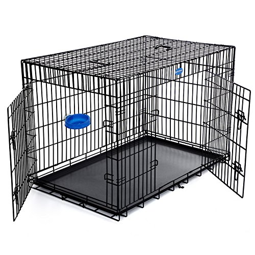 SONGMICS Hundekäfig Hundebox Transportbox Drahtkäfig Katzen Hasen Nager Kaninchen Geflügel Käfig schwarz 122 x 81 x 76 cm XXXL PPD48H