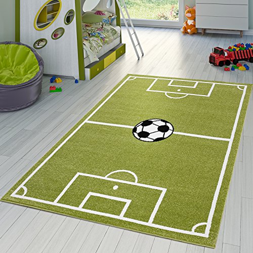 Kinder Teppich Fussball Spielen Kinderzimmerteppiche Fussballplatz in Grün Creme, Größe:80x150 cm