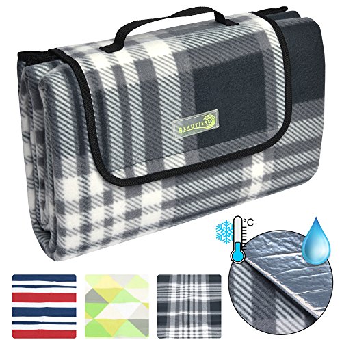 Beautissu BellaKa Picknickdecke Outdoor 200x200 XXL wasserdicht, wärmeisoliert & weich Stranddecke Outdoordecke kariert