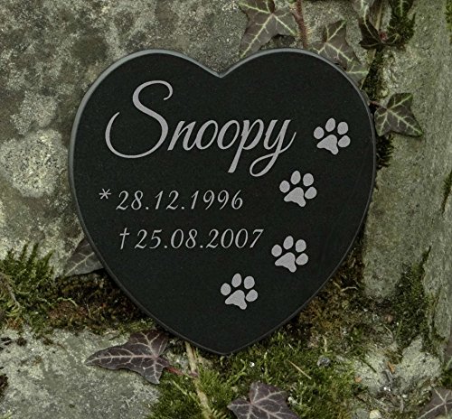 Gedenkstein Gravur Herz Grabschmuck Marmor Pfoten Hund Katze