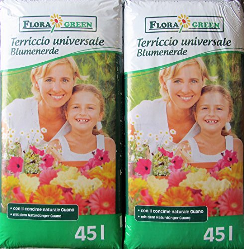 90 L (2x45L) FloraGreen Blumenerde Universalerde Pflanzerde Topferde Erde