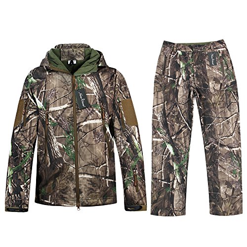 Camouflage Jacke New View Outdoor Wasserdicht Windproof Fleece Kapuzen Jagd Fischen Jagdbekleidung und Hosen (XXL, Camouflage)