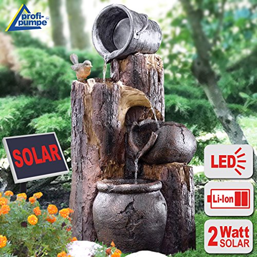 SOLAR GARTENBRUNNEN BRUNNEN SOLARBRUNNEN ZIERBRUNNEN VOGELBAD WASSERFALL GARTENLEUCHTE TEICHPUMPE - SPRINGBRUNNEN WASSERSPIEL für Garten, Gartenteich, Terrasse, Teich, Balkon, sehr DEKORATIV, VERBESSERTES MODELL MIT PUMPEN-INSTANT-START-FUNKTION SOLARTEICHDEKORATION, GARTENDEKO, Solar-Set Wasserbrunnen Antik Wasserspiel mit LiIon-Akku & LED-Licht GARTENLEUCHTE STEHLAMPE (BAUMSTUMPF & TONKRÜGE mit LiIon-Akku)