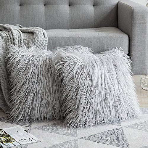 Walant Kunstfell Kissenbezug Pelz Throw Kissenbezüge Zierkissenbezüge Plüsch Soft Throw Kissenbezüge Kissen Fellkissen für Sofa Schlafzimmer Auto 45 x 45cm 2PCS (Grau)