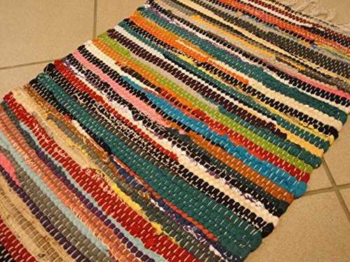 Fleckerlteppich Handgewebt 60 x 40 cm Kelim Beidseitig nutzbar ca1800g/m Flickenteppich Fleckerlteppich Fussmatte