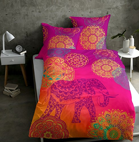 Sister S Bettwäsche Noida fuchsia-orange Größe 135x200 cm (80x80 cm)