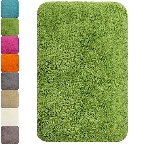 proheim Badematte in vielen Formen rutschfester Badvorleger Premium Badteppich 1200 g/m² weich & kuschelig Hochflor, Farbe:Grün, Produkt:Badematte 70 x 120 cm