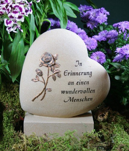 Grabherz mit Rose 'In Erinnerung an...', Resin