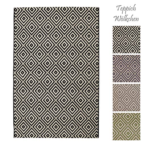 Teppich Wölkchen Outdoor-Teppiche für Draußen | Balkon Terrasse Garten Küche | Wetterfest Wasserfest und UV-Beständig mit ÖKO-TEX 100 | Dunkelgrau - Raute - 120 x 170 cm