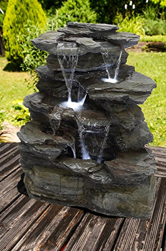 Köhko Springbrunnen 'Greifenstein' Gartenbrunnen in Naturstein-Optik mit LED-Beleuchtung