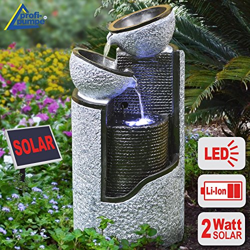 GARTENBRUNNEN BRUNNEN Solar BRUNNEN ZIERBRUNNEN VOGELBAD WASSERFALL GARTENLEUCHTE TEICHPUMPE - SPRINGBRUNNEN WASSERSPIEL für Garten, Gartenteich, Terrasse, Teich, Balkon, sehr DEKORATIV, VERBESSERTES MODELL MIT PUMPEN-INSTANT-START-FUNKTION SOLARTEICHDEKORATION, GARTENDEKO, LED-Solar-Set Wasserbrunnen 'GRANIT-SÄULE & SCHALEN' mit LiIon-Akku & LED-Licht GARTENLEUCHTE STEHLAMPE