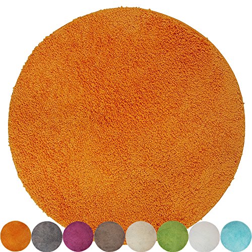 proheim Badematte in vielen Formen rutschfester Badvorleger Premium Badteppich 1200 g/m² weich & kuschelig Hochflor, Farbe:Orange, Produkt:Ø 60 cm Rund