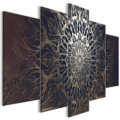 decomonkey Bilder Mandala 100x50 cm 5 Teilig Leinwandbilder Bild auf Leinwand Vlies Wandbild Kunstdruck Wanddeko Wand Wohnzimmer Wanddekoration Deko Modern Abstrakt schwarz Gold