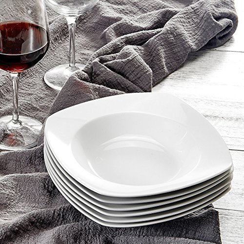 MALACASA, Serie Julia, 6 TLG. Set KLEIN Suppenteller Tiefteller Porzellan 20 x 20 x 3,8 cm für 6 Personen