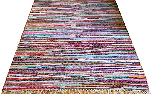 QUALITÄT Fleckerlteppich 200x130 cm Kelim Handgewebt Beidseitig nutzbar 2000g/m Flickenteppich Fleckerlteppich Läufer ORNAMENT