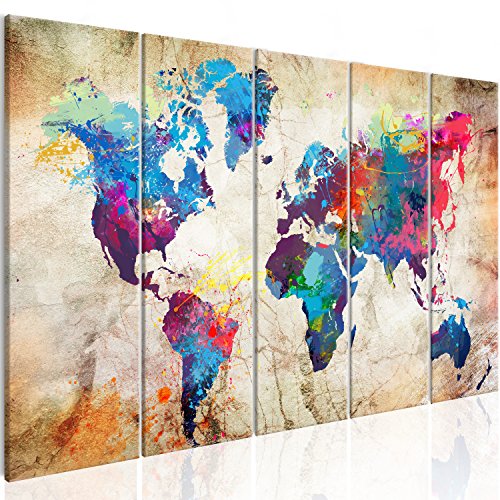 murando - Bilder 200x80 cm - Leinwandbilder - Fertig Aufgespannt - Vlies Leinwand – 5 Teilig - Wandbilder XXL - Kunstdrucke - Wandbild - Weltkarte Welt Karte Kontinent Landkarte k-A-0179-b-o