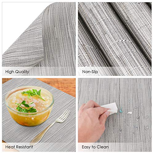 Tencoz Tischset, 9er Set Platzdeckchen Platzset rutschfest Abwaschbar PVC Platzdeckchen Abwaschbar Abgrifffeste Hitzebeständig for Küche, Zuhause, Restaurant, Speisetisch（Silber Grau）