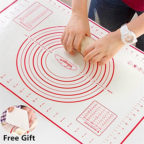 Silikonmatte Silikon Backmatte Baking Mat BPA frei Nonstick mit Messungen Fondant Teig Gebäck Backmatte, 60 * 40cm (Rot +Teigschneider)