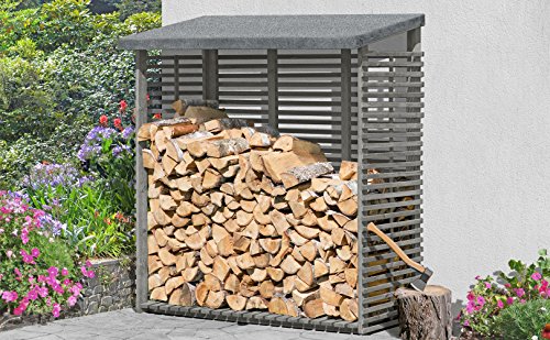 Kaminholzregal mit Rückwand für 1,8 m³ Holz grau von Gartenpirat