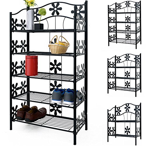 Deuba Metallregal Bücherregal Wandregal Standregal Höhe 112cm 5 Böden Deko Blumen Eisenregal Badregal Blumenregal