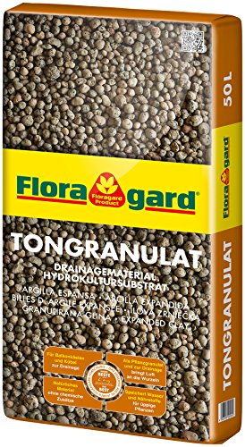 Floragard Blähton Tongranulat zur Drainage - Hydrokultursubstrat - für Pflanzkästen, Kübel oder Töpfe - 50 L