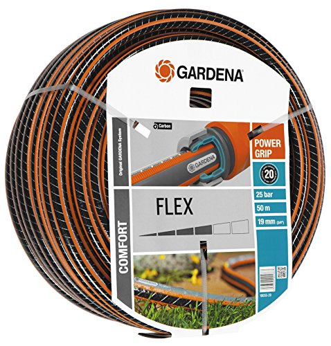 Gardena Comfort Flex Schlauch Formstabiler, Flexibler Gartenschlauch mit Power-Grip-Profil, Spiralgewebe, 25 bar Berstdruck, ohne Systemteile, verpackt, 19 mm, 3/4 Zoll, 50 m