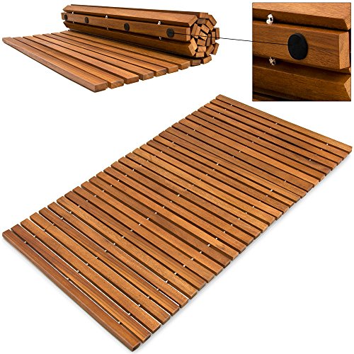 Badematte Badmatte Badvorleger Holzmatte  FSC-zertifiziertes Akazienholz  rutschhemmende Gummistopper  80 cm x 50 cm