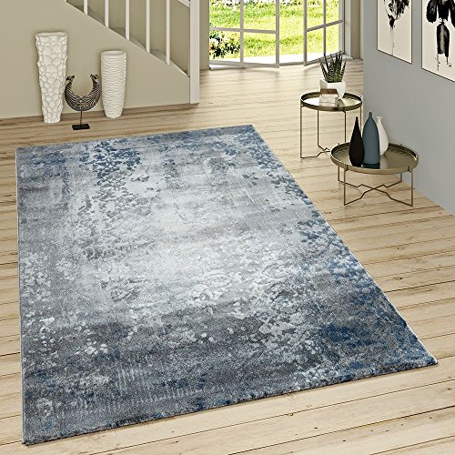 Paco Home Kurzflor Teppich Modern Orientalisches Muster Vintage Style Ombre Look Grau Blau, Grösse:155x230 cm